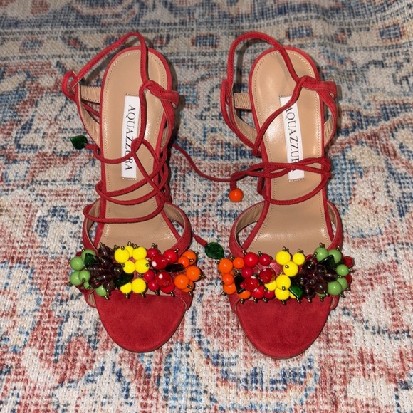 Aquazzura Tutti Frutti Sandal 105 in Suede Lipstick SZ 36 NIB - Picture 5 of 10